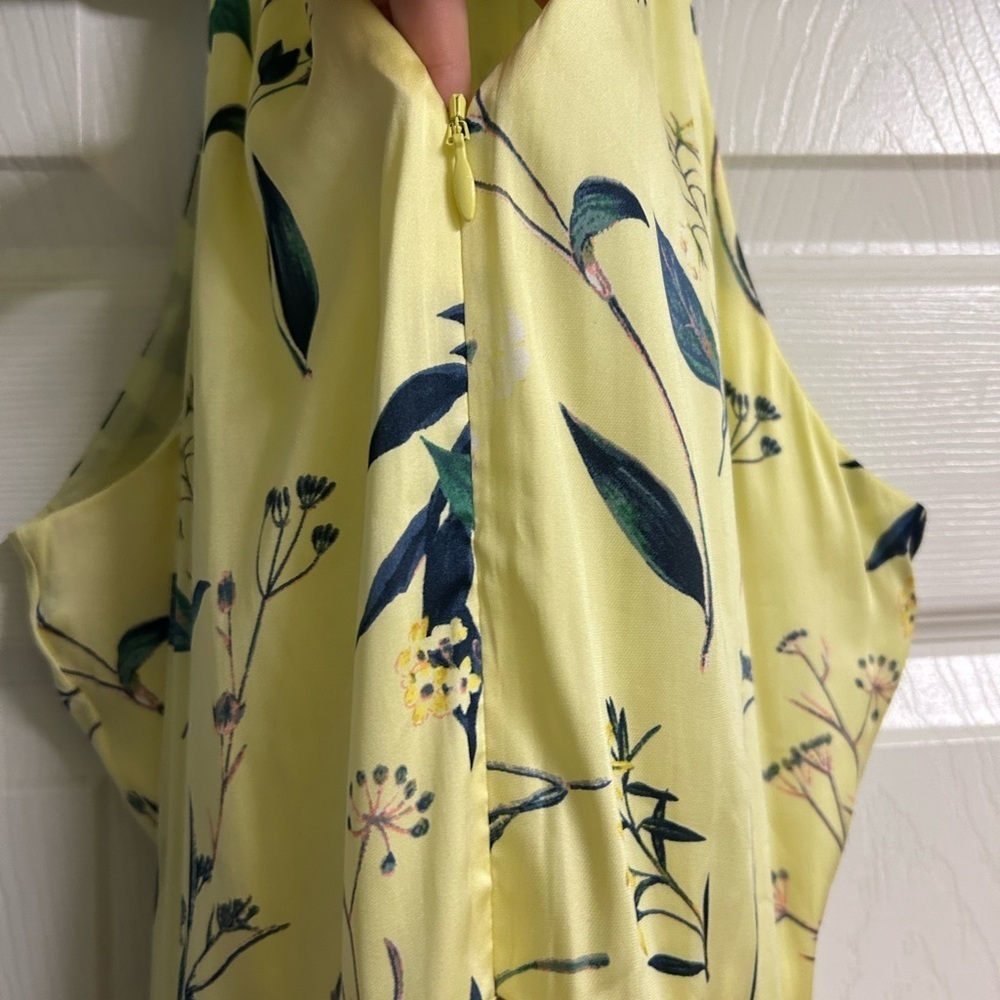 Banana Republic Yellow Floral Satin Midi Dress Sz 6 Wedding Guest Dress Vacation - Picture 9 of 12